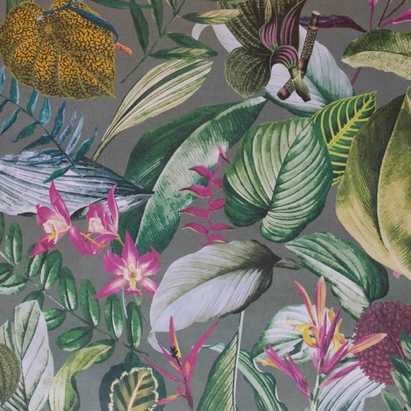 Green and gray non-woven wallpaper rainforest tropical Hohenberger 26739