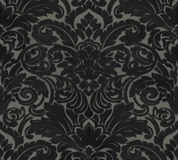 Velourtapete AS Creation Castello 33583-6 schwarz-oliv Verzierung Ornamente