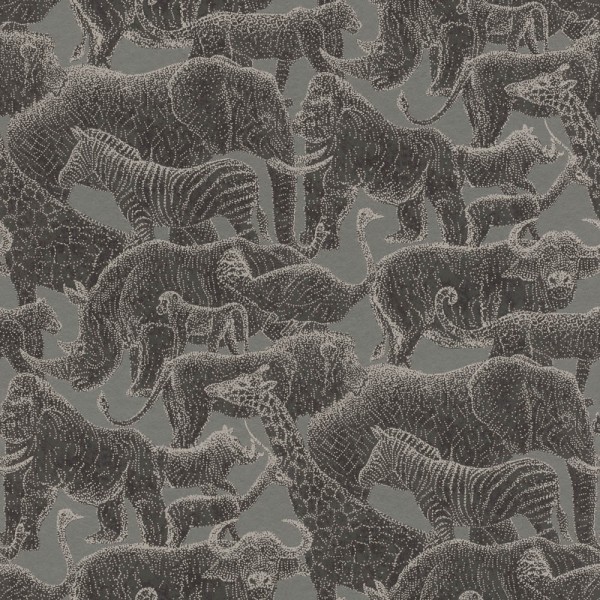 non-woven wallpaper jungle animals gray 291598