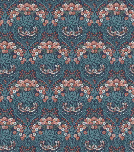 small flowers and tendrils dark blue non-woven wallpaper Sophia Rasch 710021