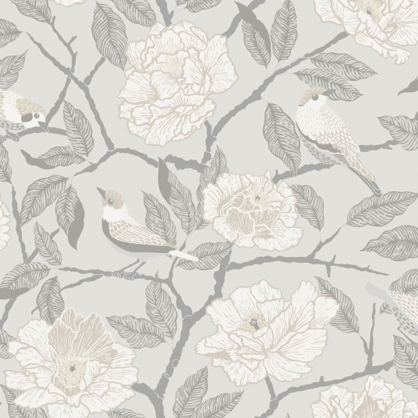 non-woven wallpaper little birds grey 034021