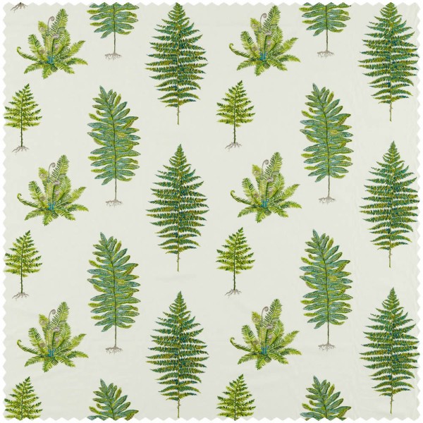 embroidered fern leaves green furnishing fabric Sanderson Arboretum 237319