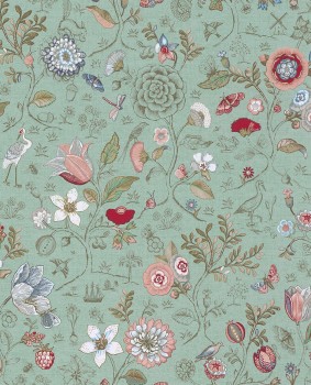 Eijffinger PIP Studio 55-375002, Vliestapete Mintgrün Blumen