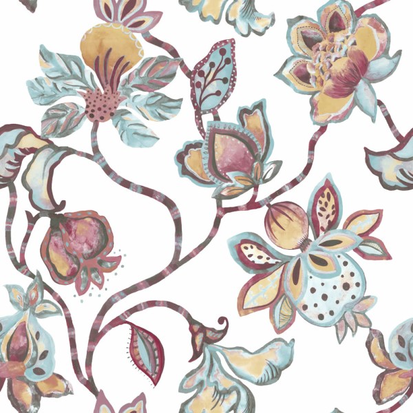 Exotische Blumen Vinyltapete cream und rosa Materika Rasch Textil 227022