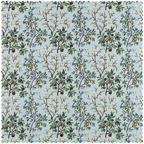 branches with flowers and berries blue furnishing fabric Sanderson Arboretum 237316