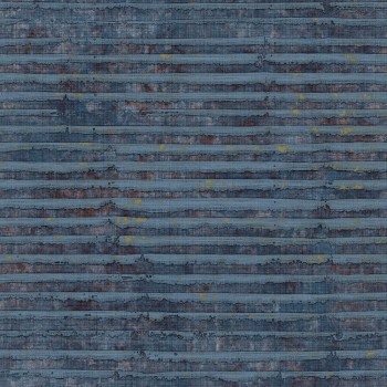 Gemaltes Linienmuster Blau und gold Vinyltapete Materika Rasch Textil 229989