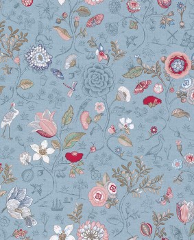 Eijffinger PIP Studio 55-375005, Vliestapete blau rosa Blumen