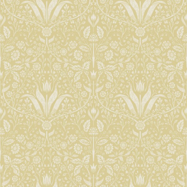 non-woven wallpaper tulips and daisies mustard yellow 034038