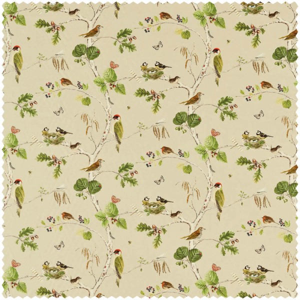 Birds, bugs and butterflies cream furnishing fabric Sanderson Arboretum 227060