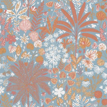 Caselio - Hygge 36-HYG100596524 Tapete Blumen Rotorange blau