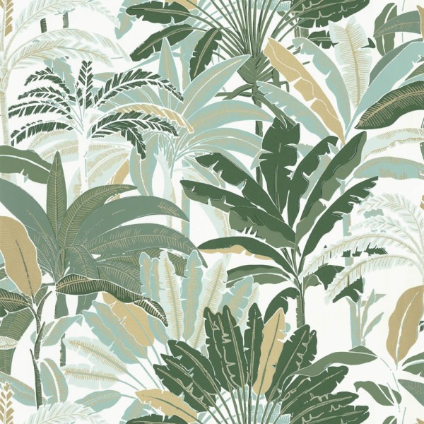 Exotic trees non-woven wallpaper green Caselio - Escapade Texdecor EPA102307773