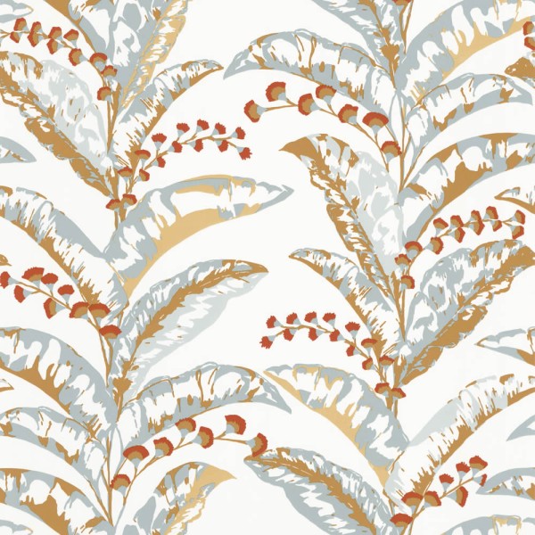 White non-woven wallpaper large leaves and filigree flowers Caselio - Escapade Texdecor EPA102332600