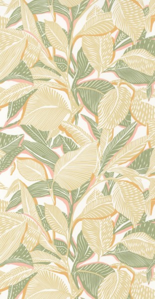 Floral pattern non-woven wallpaper cream and green Mediterranee Casadeco MEDI87417430