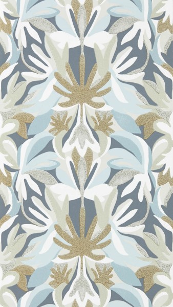 graphic plant shapes blue-grey non-woven wallpaper Sanderson Harlequin - Color 1 HTEW112762