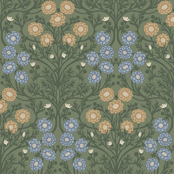 Floral wallpaper pattern green Ekbacka 014019